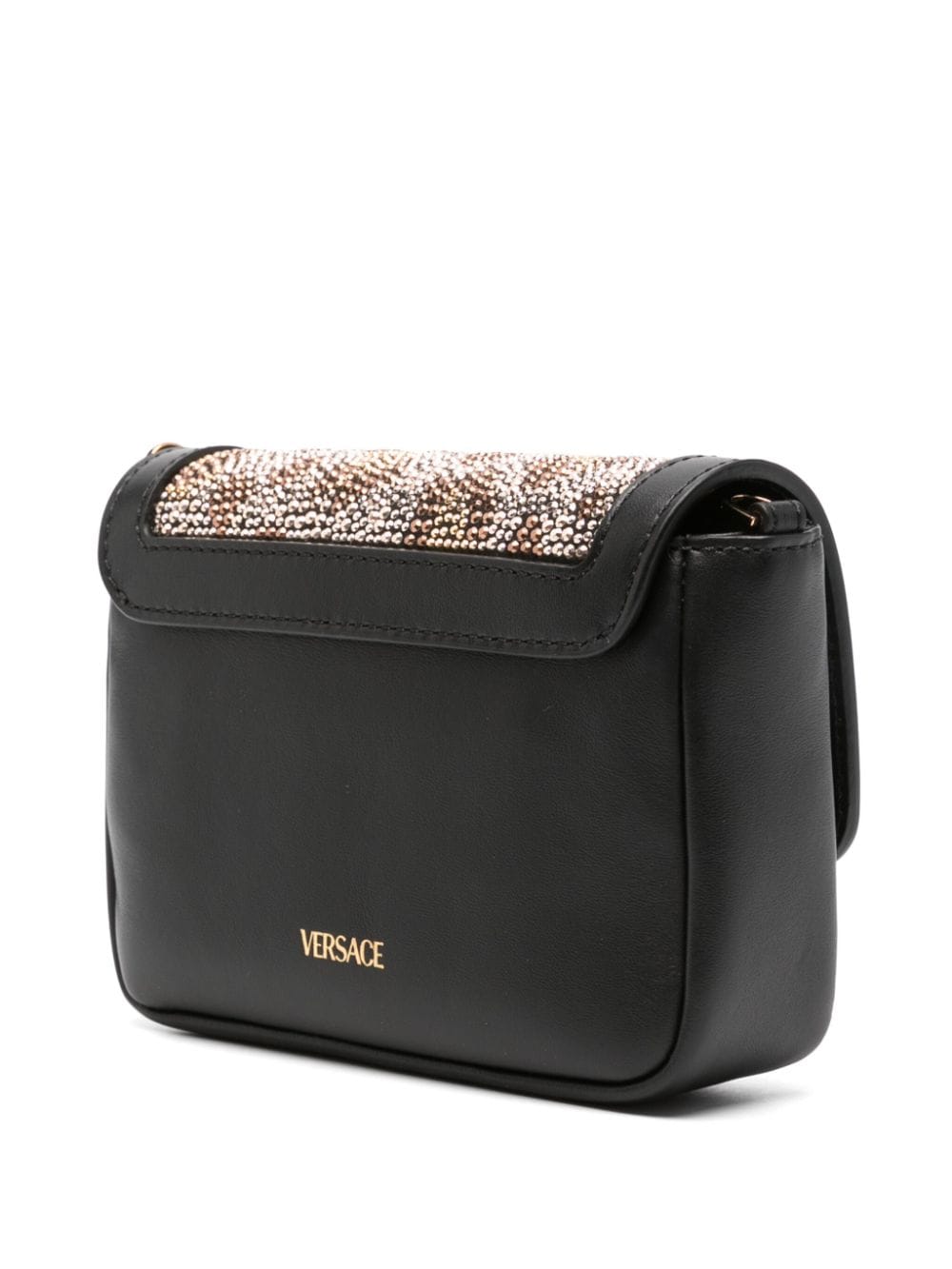 Borsa a spalla da bambina Versace Kids Gianni Ribbon nero con decorazione strass - Rubino Kids