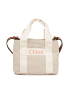 Borsa a spalla per bambina Chloé Kids beige con ricamo logo frontale - Rubino Kids