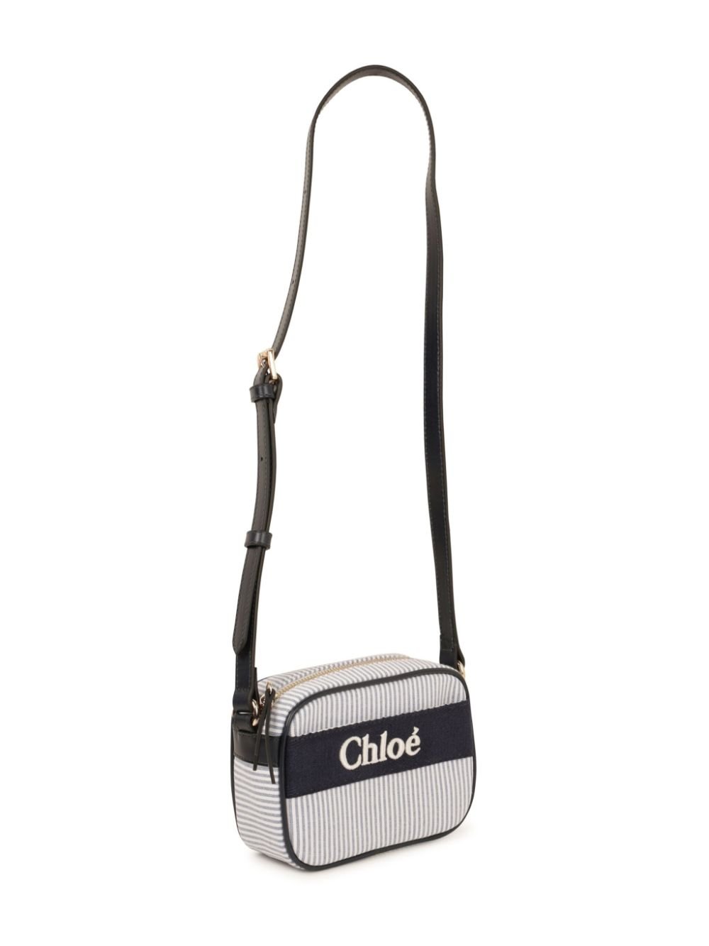 Borsa a spalla per bambina Chloé Kids blu a righe con ricamo logo frontale - Rubino Kids