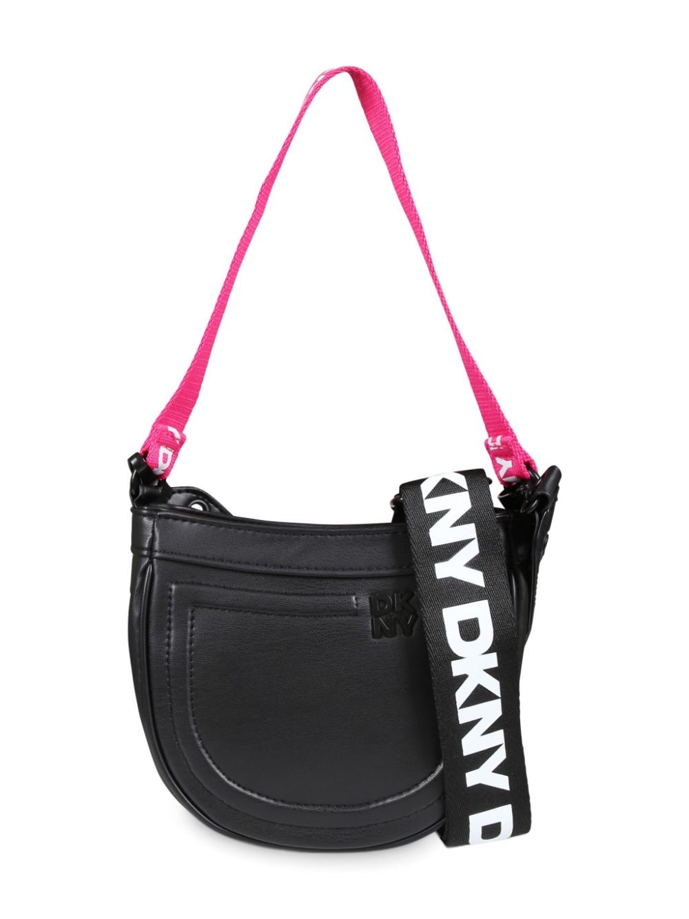 Borsa a spalla per bambina Dkny Kids nero con logo sulla tracolla - Rubino Kids