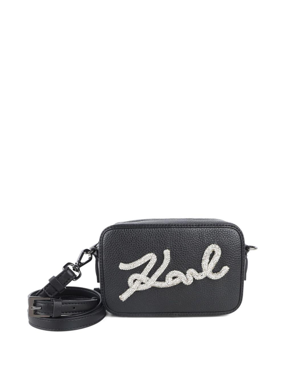 Borsa a spalla per bambina Karl Lagerfeld Kids nera con strass - Rubino Kids