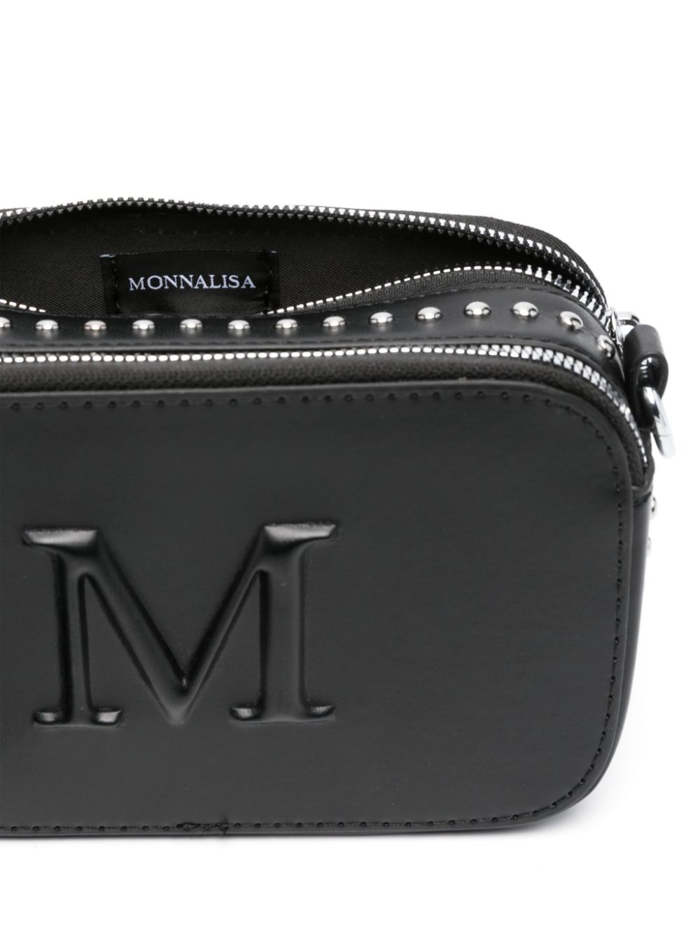 Borsa a spalla per bambina Monnalisa nero con logo goffrato - Rubino Kids