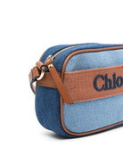 Borsa a tracolla con ricamo per bambina Chloé Kids blu con ricamo con logo frontale - Rubino Kids