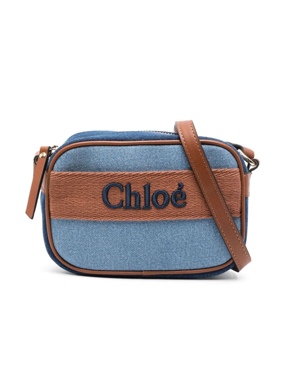 Borsa a tracolla con ricamo per bambina Chloé Kids blu con ricamo con logo frontale - Rubino Kids