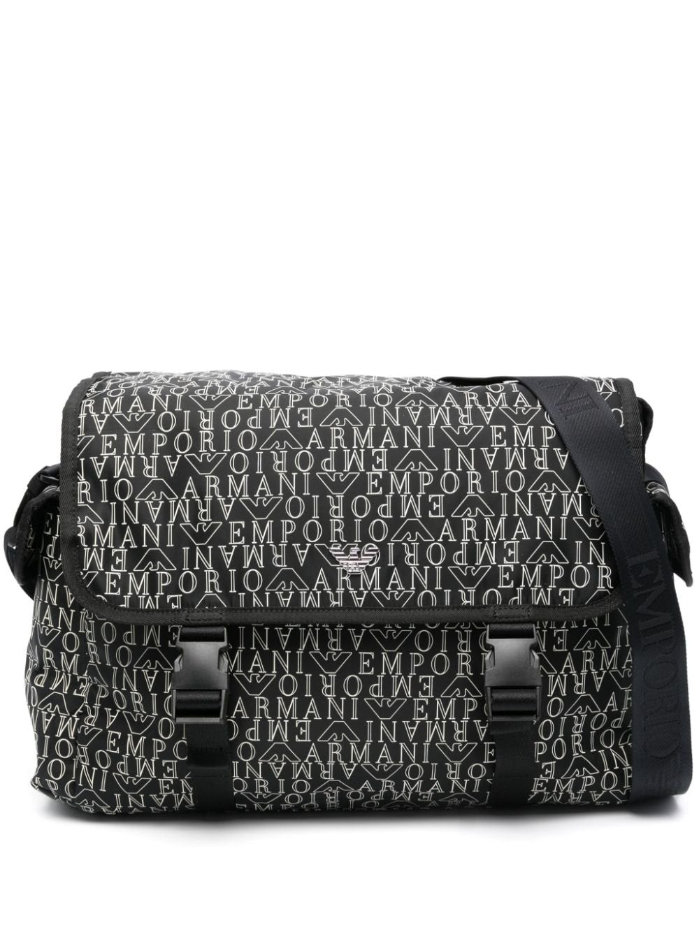 Borsa fasciatoio con stampa per neonato Emporio Armani Kids nero con tracolla regolabile - Rubino Kids