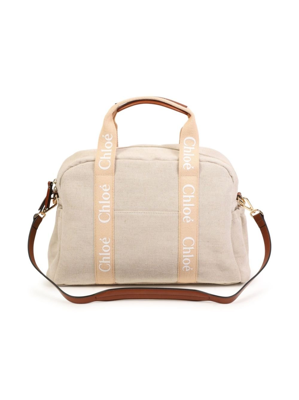 Borsa fasciatoio per neonati Chloé Kids beige con fascia con logo stampato - Rubino Kids