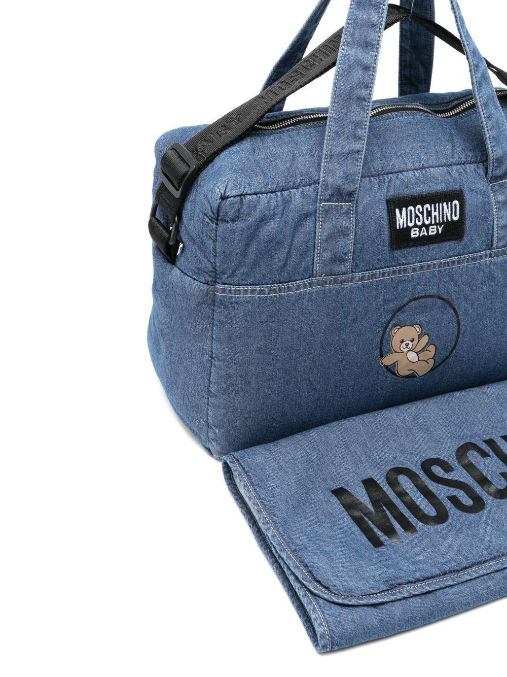 Borsa fasciatoio per neonati Moschino Kids denim con stampa orsetto sul davanti - Rubino Kids