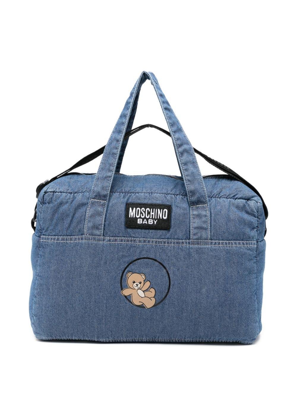 Borsa fasciatoio per neonati Moschino Kids denim con stampa orsetto sul davanti - Rubino Kids