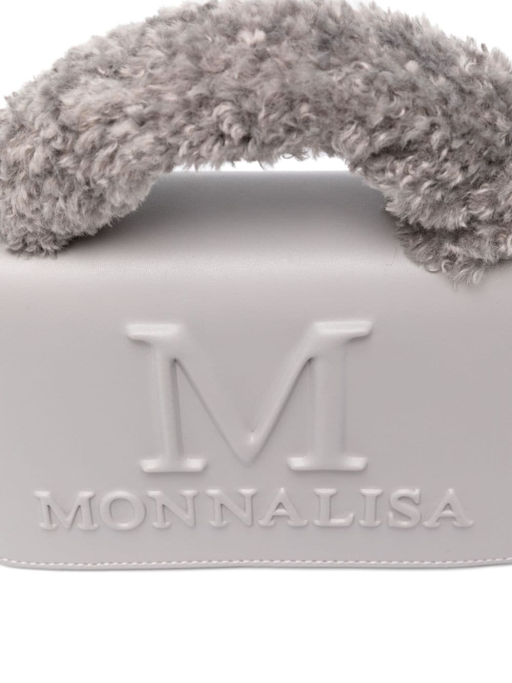 Borsa per bambina Monnalisa grigio a spalla con logo goffrato e manico in pelliccia - Rubino Kids