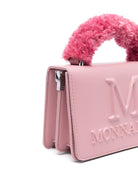 Borsa per bambina Monnalisa rosa a spalla con logo goffrato e manico in pelliccia - Rubino Kids