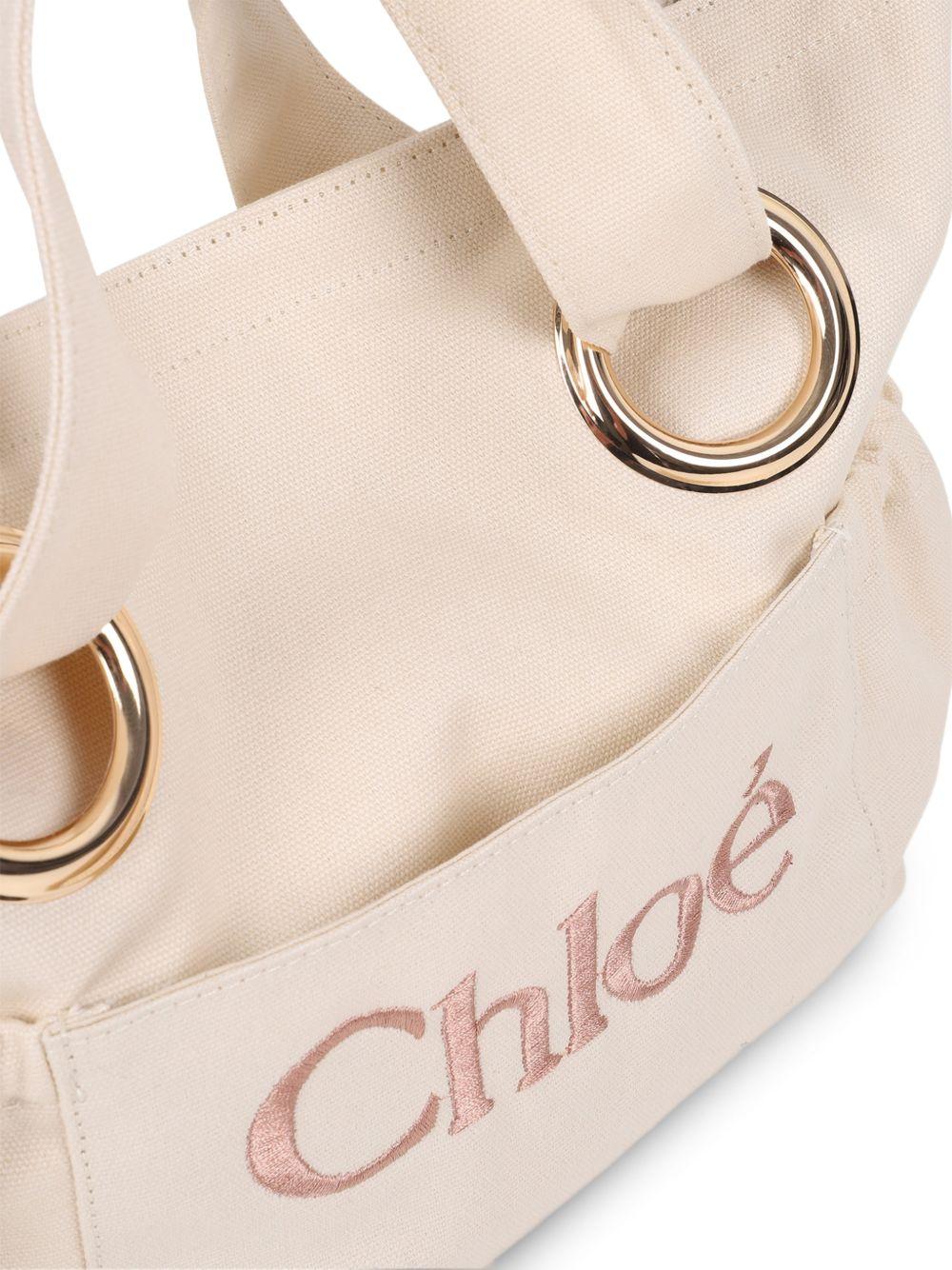 Borsa tote per bambina Chloé Kids beige con logo ricamato sul davanti - Rubino Kids