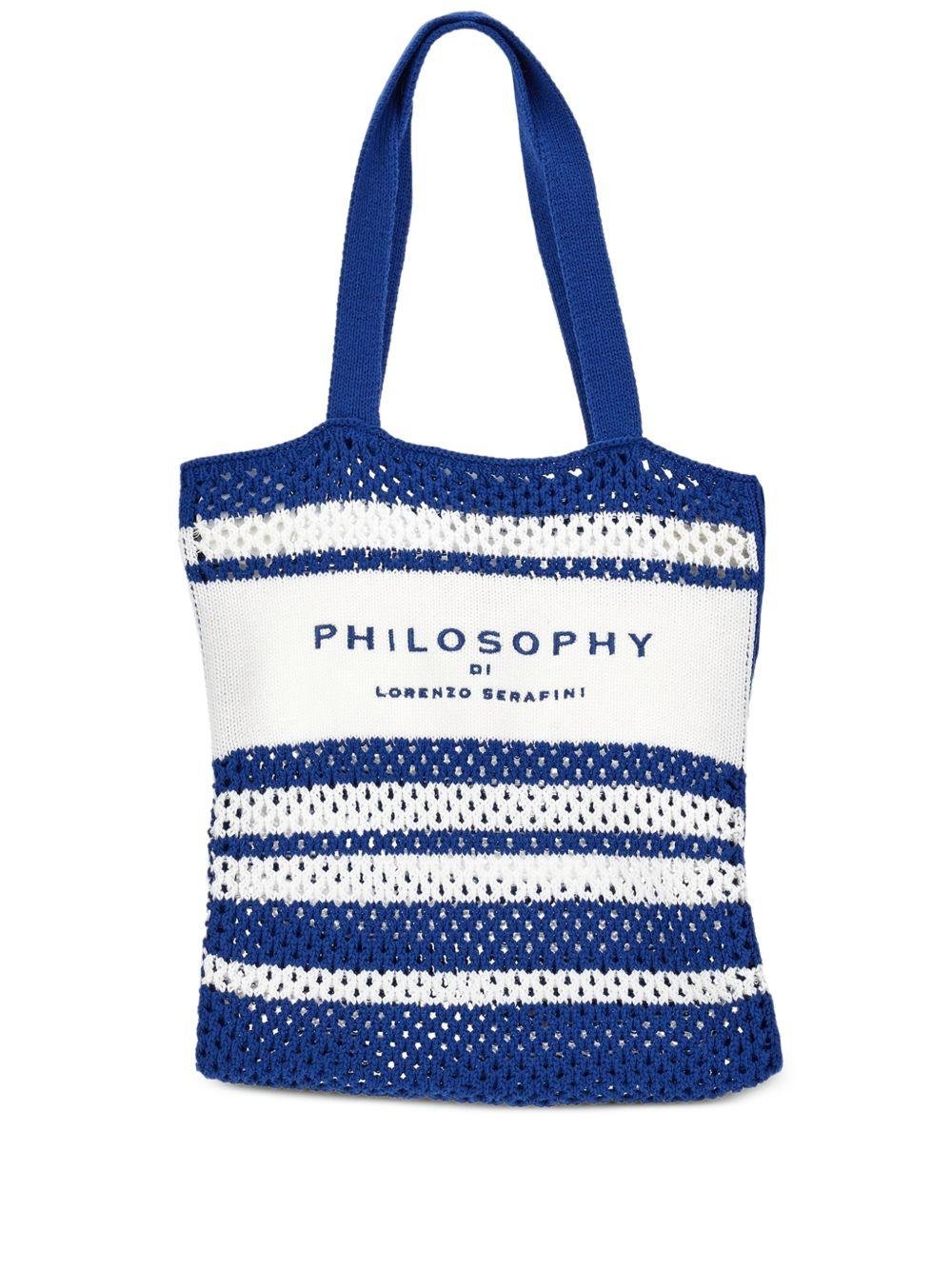 Borsa tote per bambina Philosophy di Lorenzo Serafini Kids blu con design a righe - Rubino Kids