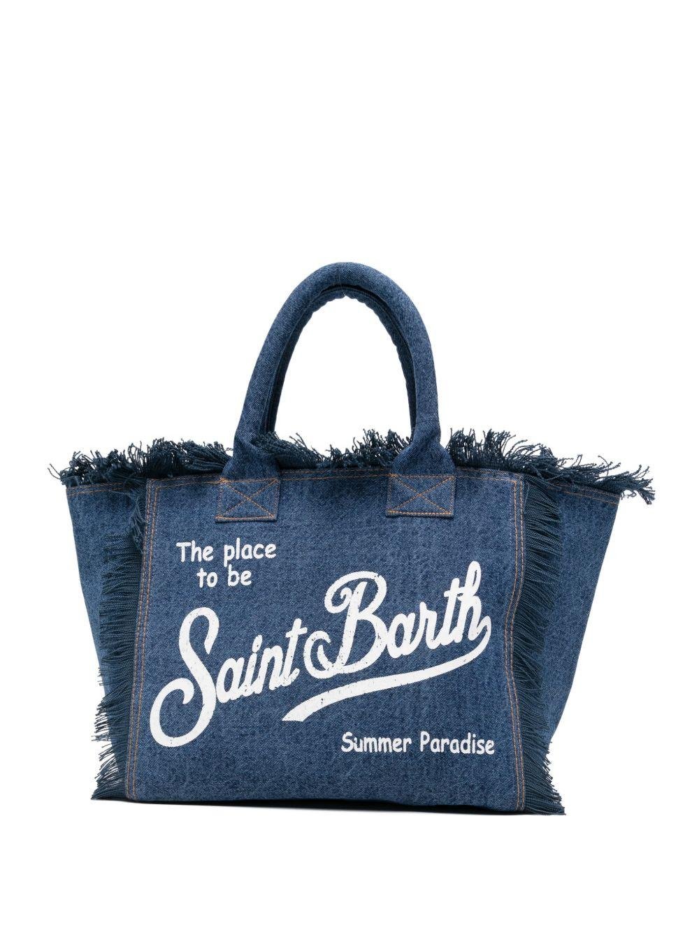 Borsa Vanity MC2 Saint Barth denim con dettaglio frange - Rubino Kids