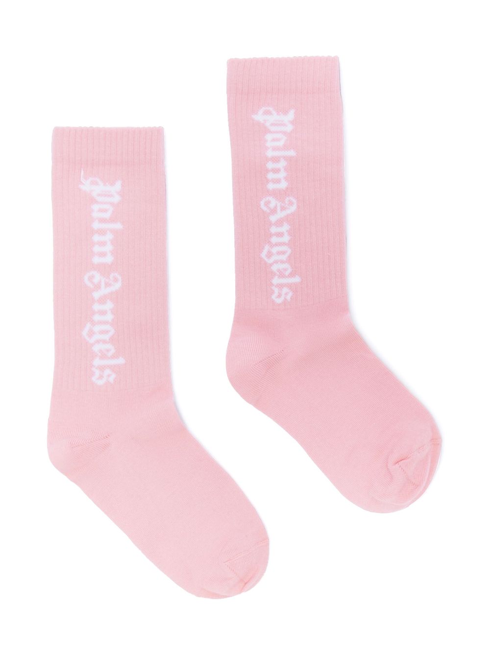 Calzini con logo jacquard per bambina Palm Angels Kids rosa con orli a coste - Rubino Kids