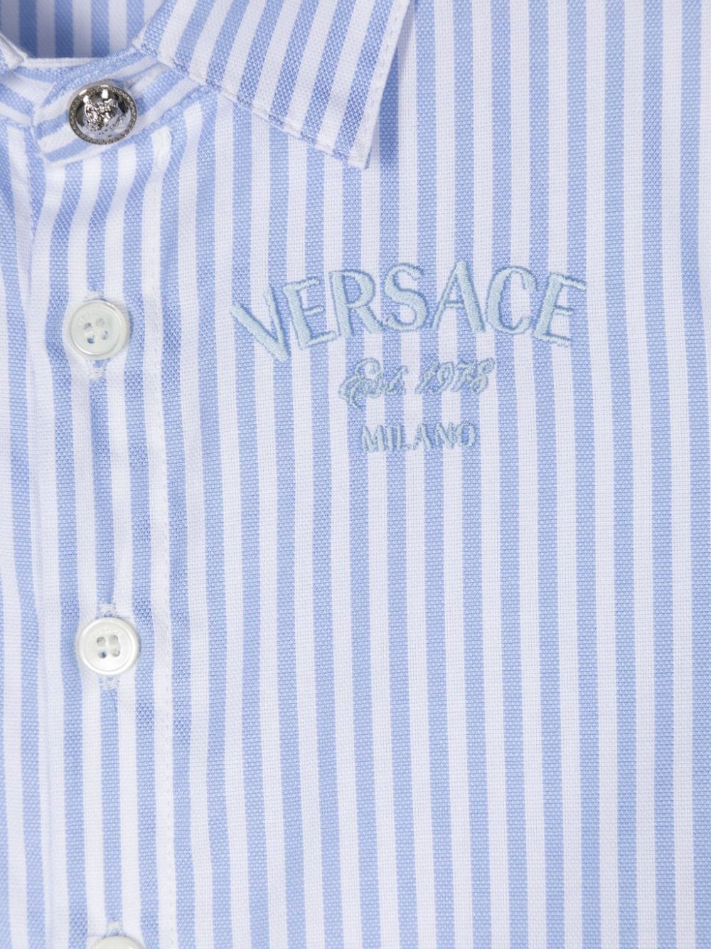 Camicia a righe con logo ricamato per neonato Versace Kids blu con colletto alla francese - Rubino Kids