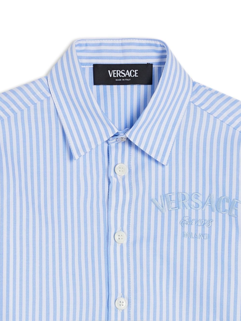 Camicia a righe per bambino Versace Kids blu con logo sul petto - Rubino Kids