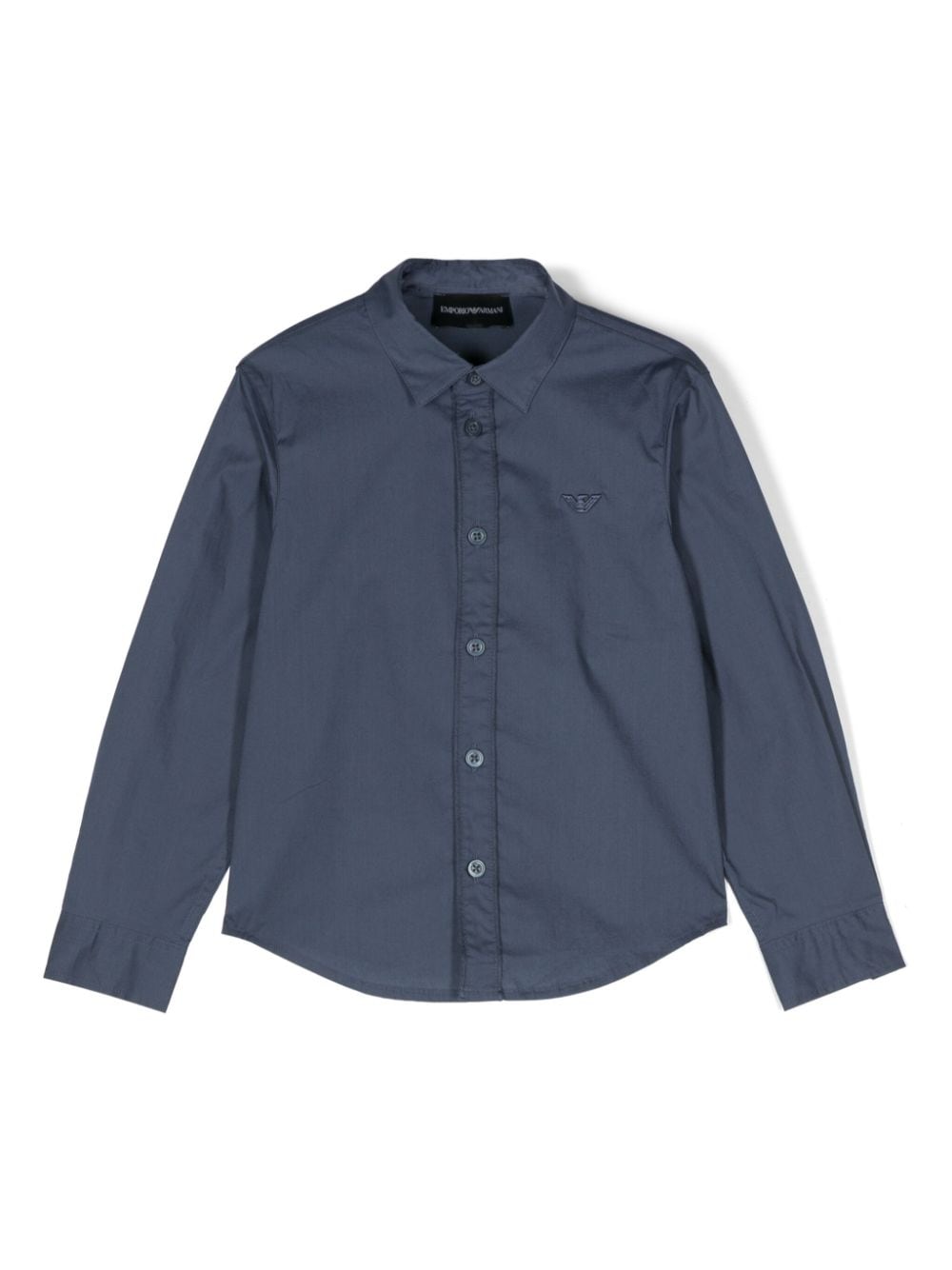 Camicia con applicazione per bambino Emporio Armani Kids blu con trama intrecciata - Rubino Kids