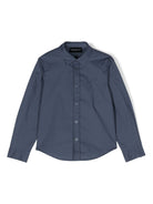 Camicia con applicazione per bambino Emporio Armani Kids blu con trama intrecciata - Rubino Kids