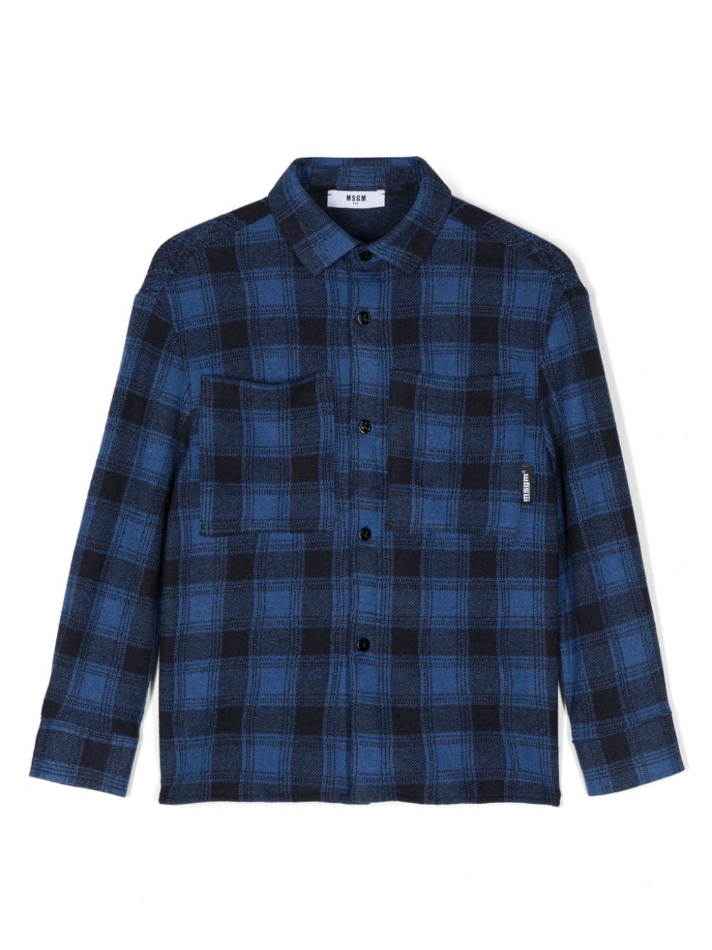 Camicia con motivo tartan per bambino MSGM Kids blu con colletto alla francese - Rubino Kids