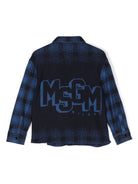 Camicia con motivo tartan per bambino MSGM Kids blu con colletto alla francese - Rubino Kids