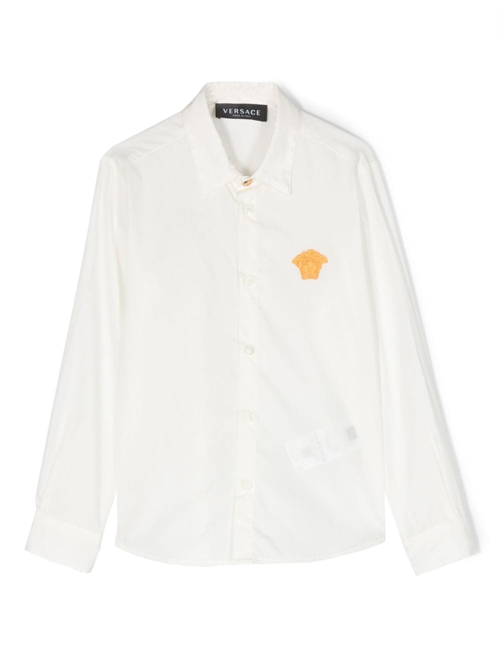 Camicia con ricamo Medusa Head per bambino Versace Kids bianco con orlo posteriore curvo - Rubino Kids