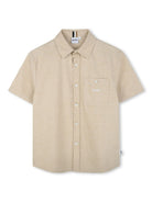 Camicia con ricamo per bambino BOSS Kidswear beige con colletto classico - Rubino Kids