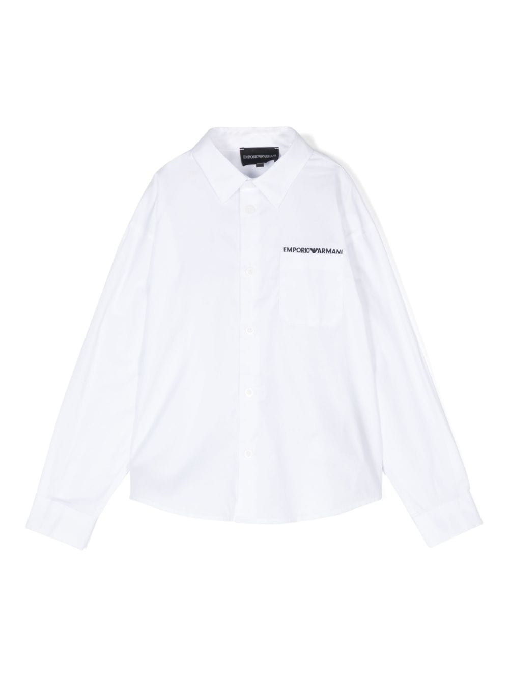 Camicia con ricamo per bambino Emporio Armani Kids bianco con logo sul petto - Rubino Kids