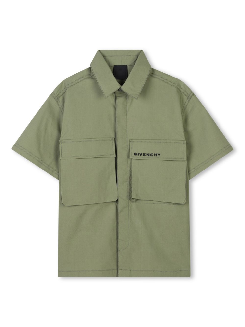 Camicia con ricamo per bambino Givenchy Kids verde con abbottonatura frontale nascosta - Rubino Kids