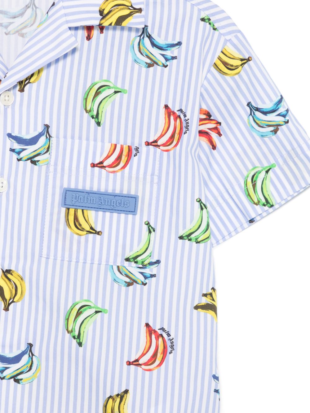 Camicia con stampa banane per bambino Palm Angels Kids azzurro per motivo gessato - Rubino Kids