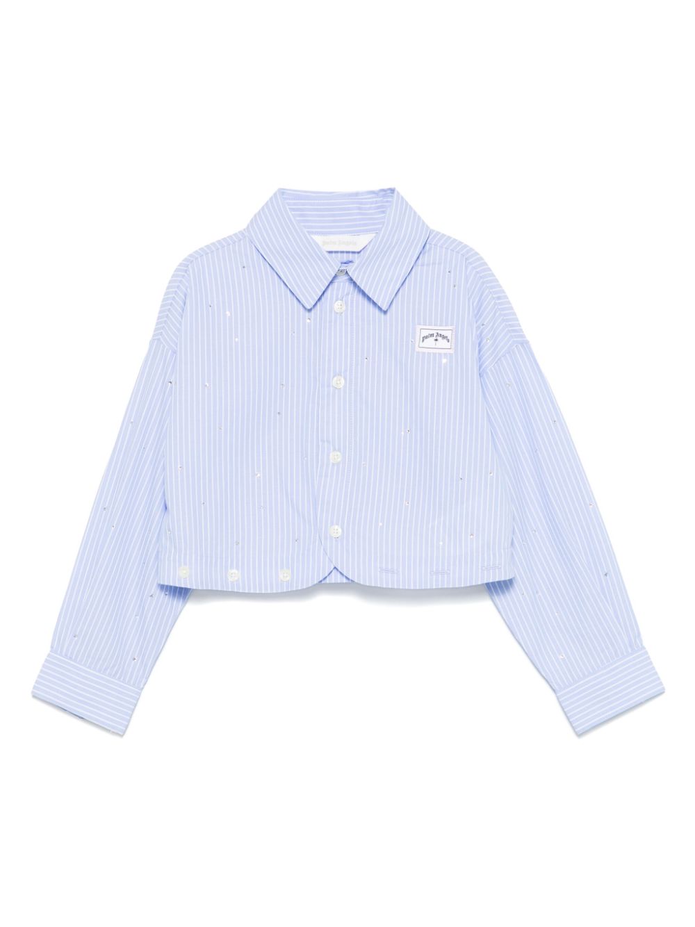 Camicia con strass per bambina Palm Angels Kids azzurro con motivo gessato - Rubino Kids