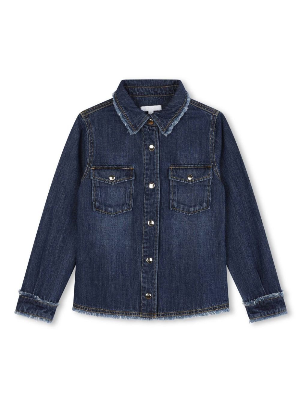 Camicia denim con frange per bambina Chloé Kids blu con cuciture a contrasto - Rubino Kids