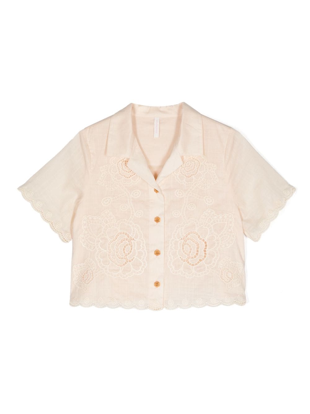 Camicia di cotone in pizzo guipure per bambina ZIMMERMAN Kids beige con colletto da campeggio - Rubino Kids