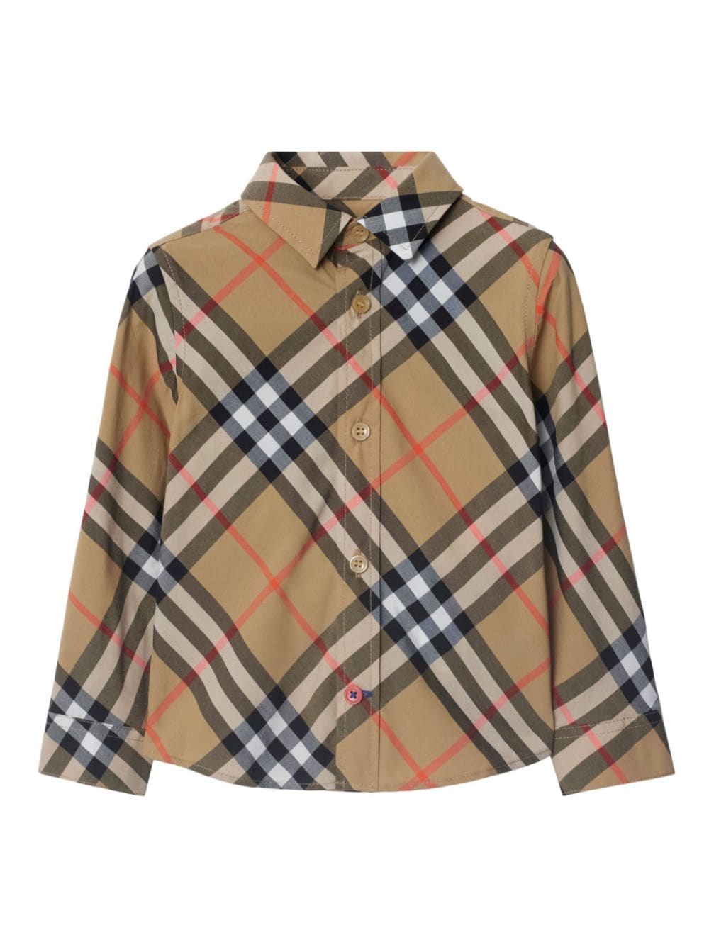 Camicia in cotone a quadri per neonato Burberry Kids beige con orlo dritto - Rubino Kids