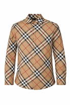 Camicia in cotone con motivo vintage check per bambino Burberry Kids beige con colletto alla francese - Rubino Kids