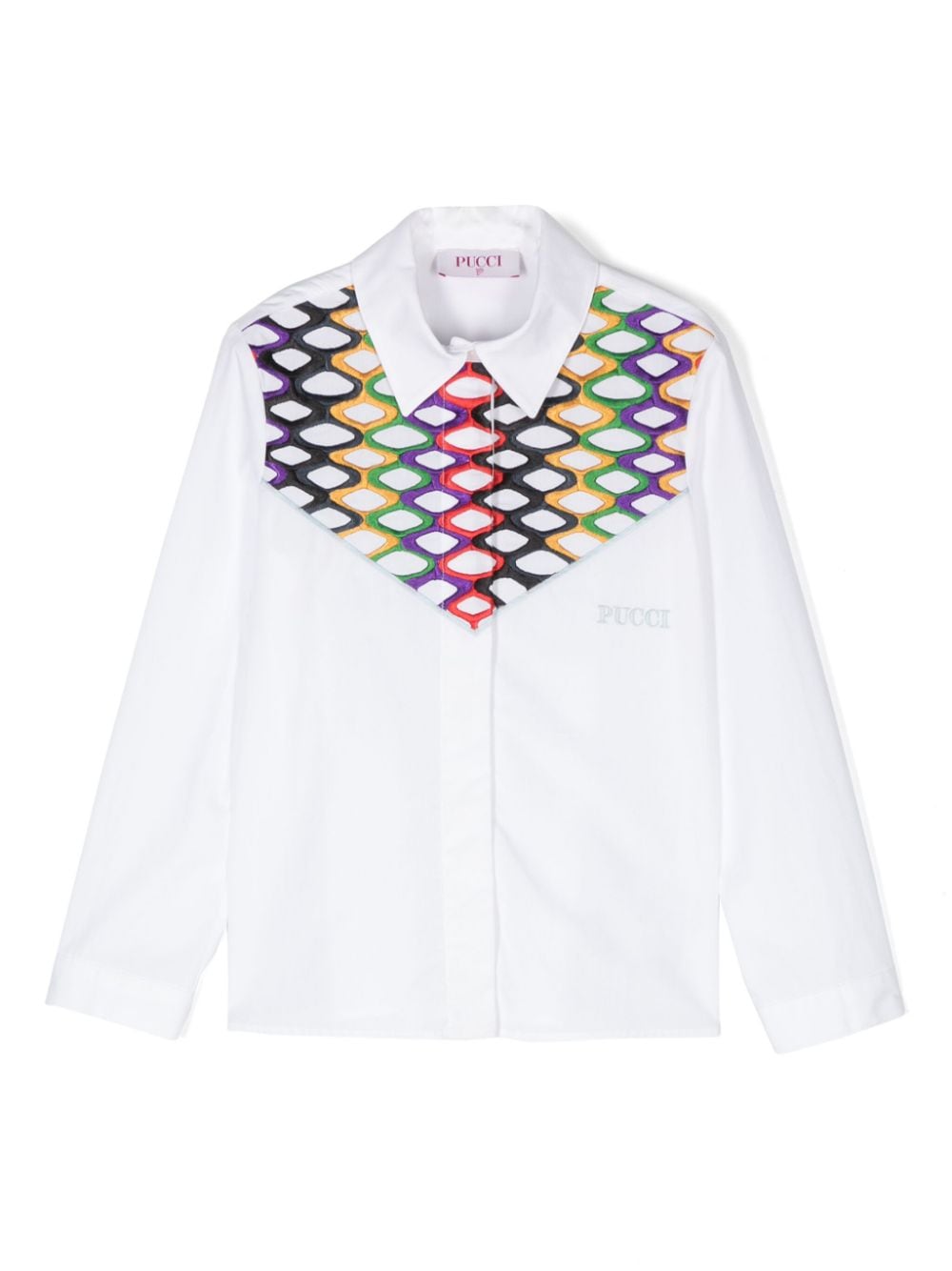 Camicia per bambina Emilio Pucci Junior bianco di cotone con motivo ricamato - Rubino Kids