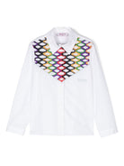 Camicia per bambina Emilio Pucci Junior bianco di cotone con motivo ricamato - Rubino Kids