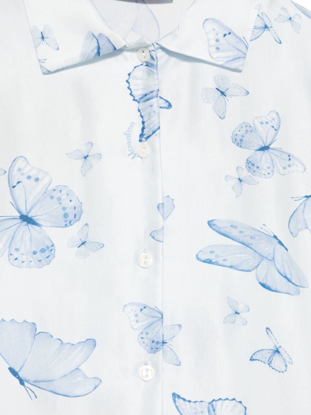 Camicia per bambina Monnalisa azzurro con stampa farfalle all - over - Rubino Kids