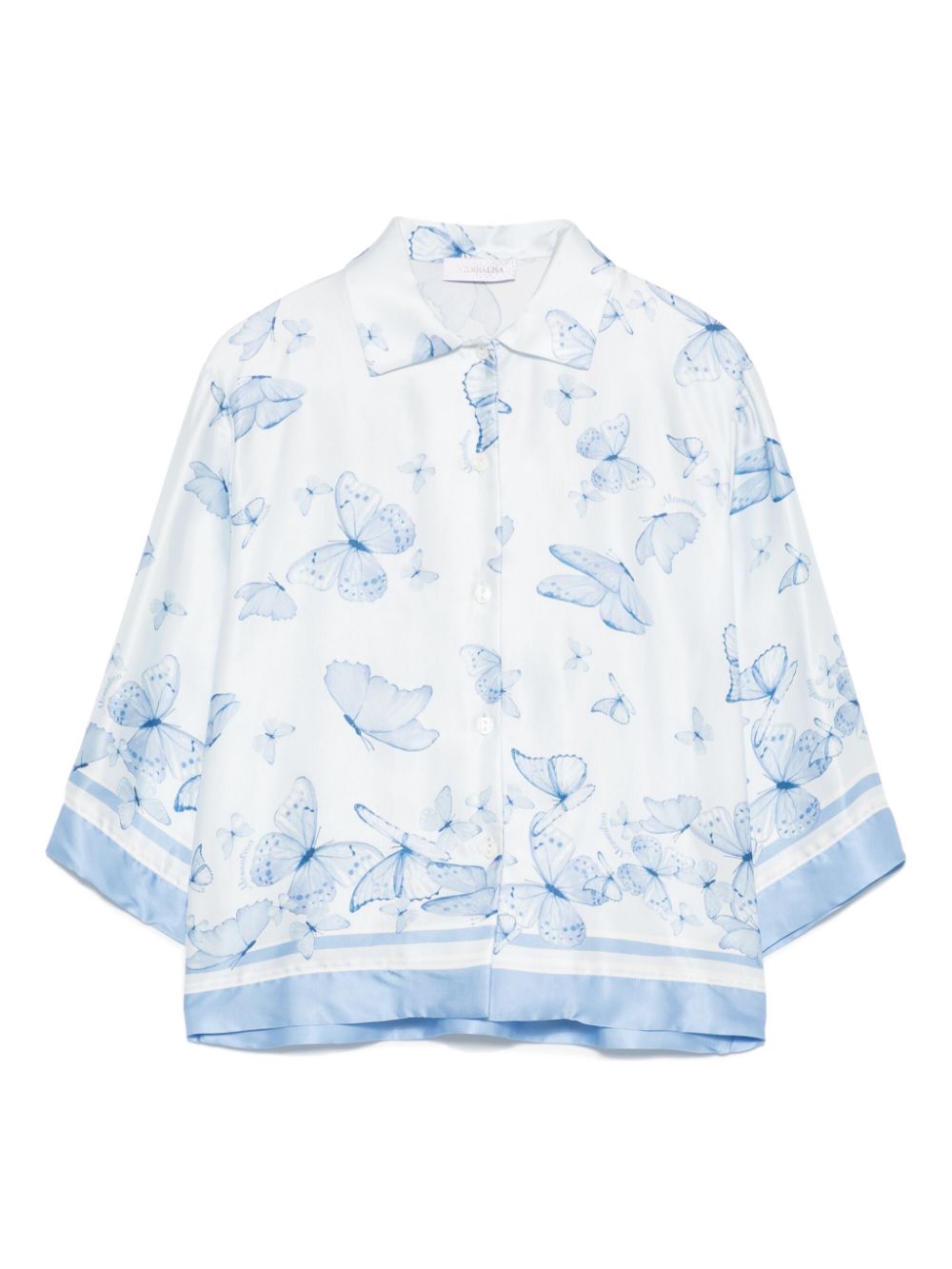 Camicia per bambina Monnalisa azzurro con stampa farfalle all - over - Rubino Kids