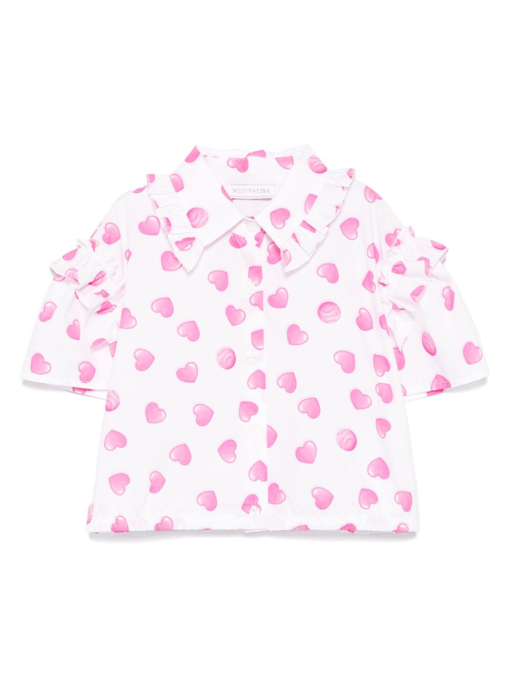 Camicia per bambina Monnalisa bianco con stampa cuori rosa - Rubino Kids