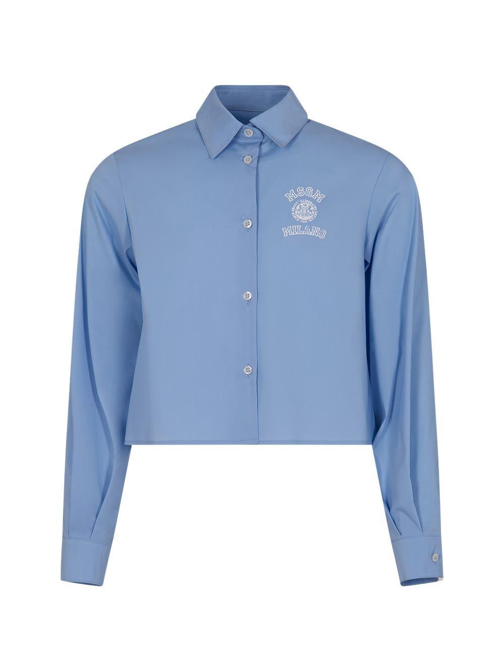 Camicia per bambina MSGM Kids azzurra con logo ricamato - Rubino Kids