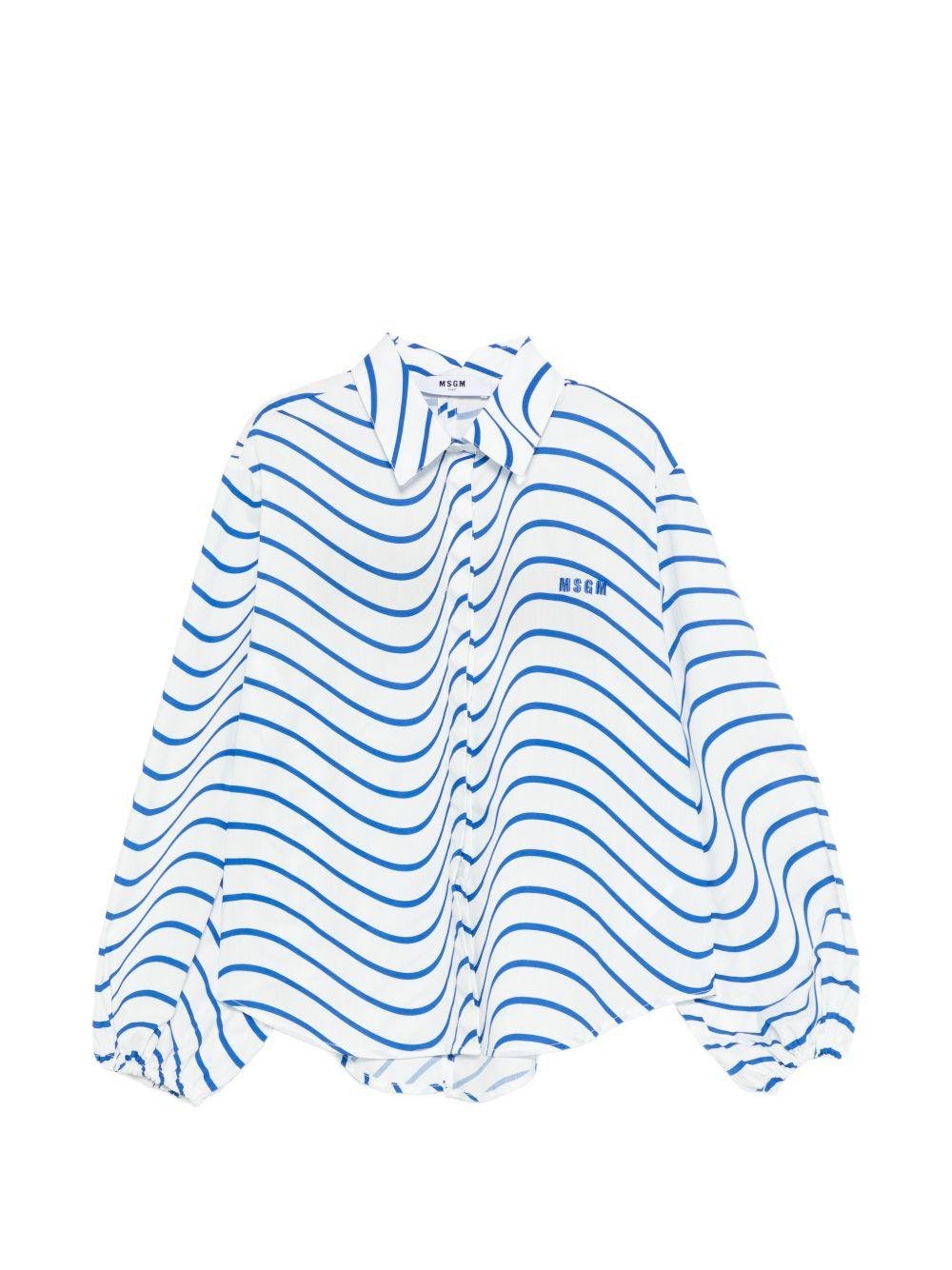 Camicia per bambina MSGM Kids bianca con design a righe ondulate - Rubino Kids