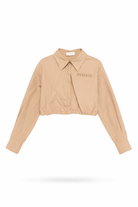 Camicia per bambina Pinko Kids beige con logo ricamato sul davanti - Rubino Kids