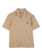 Camicia per bambino Boss Kids beige a maniche corte con zip - Rubino Kids
