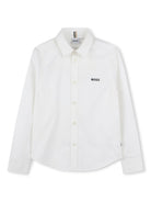 Camicia per bambino Boss kidswear bianco a maniche lunghe con chiusura frontale con abbottonatura - Rubino Kids