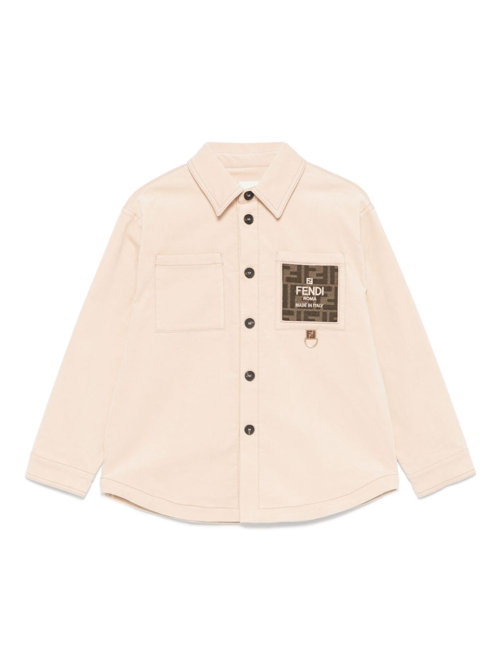 Camicia per bambino Fendi Kids beige con tasca logata FF e bottoni a contrasto - Rubino Kids