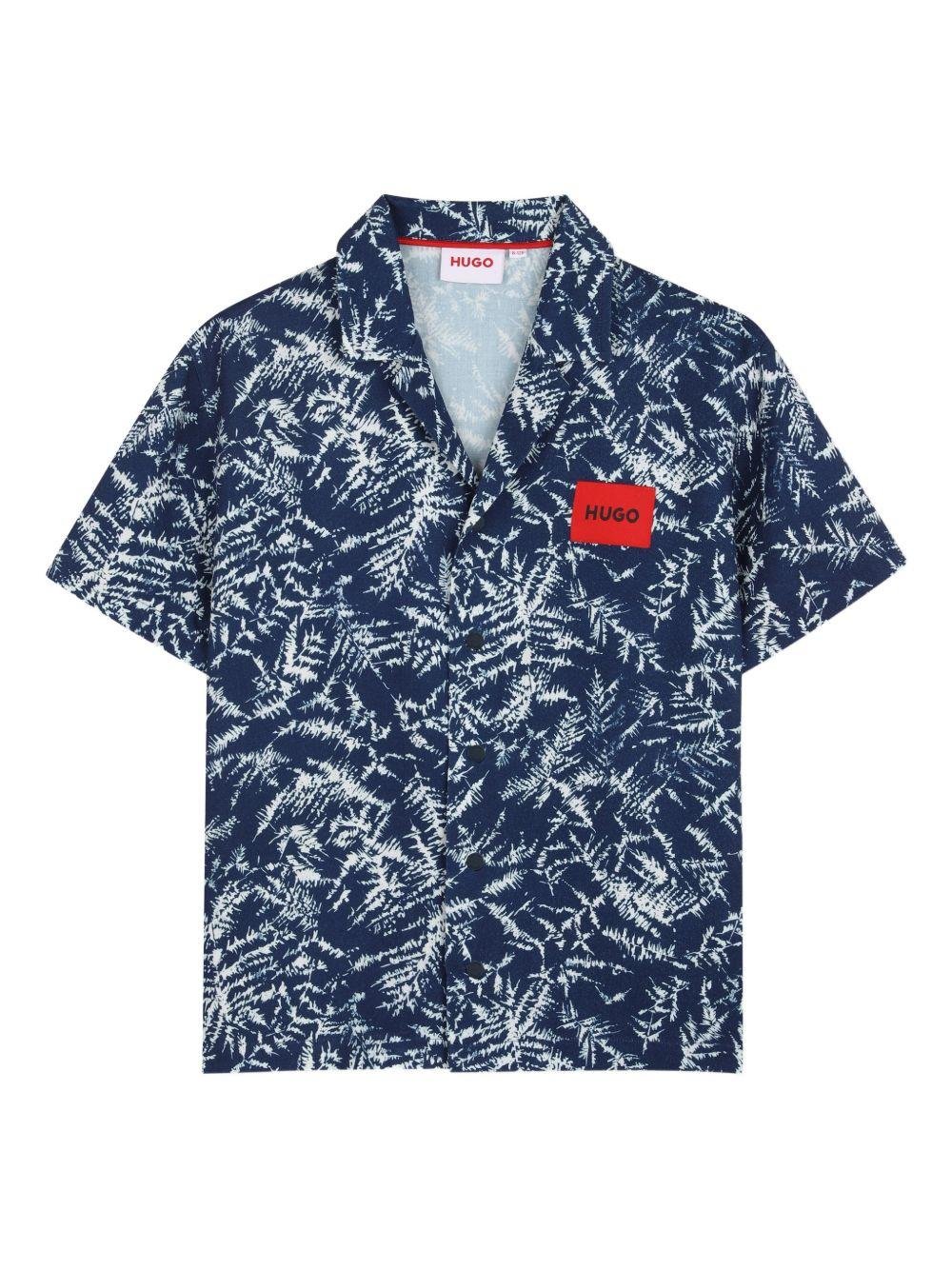 Camicia per bambino Hugo Kids blu con stampa floreale all - over - Rubino Kids