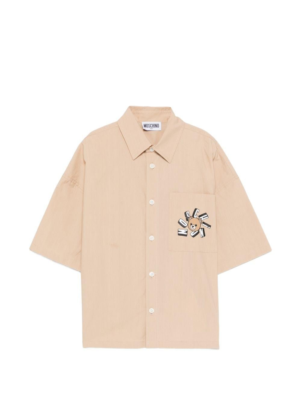Camicia per bambino Moschino Kids beige con stampa grafica sul petto - Rubino Kids