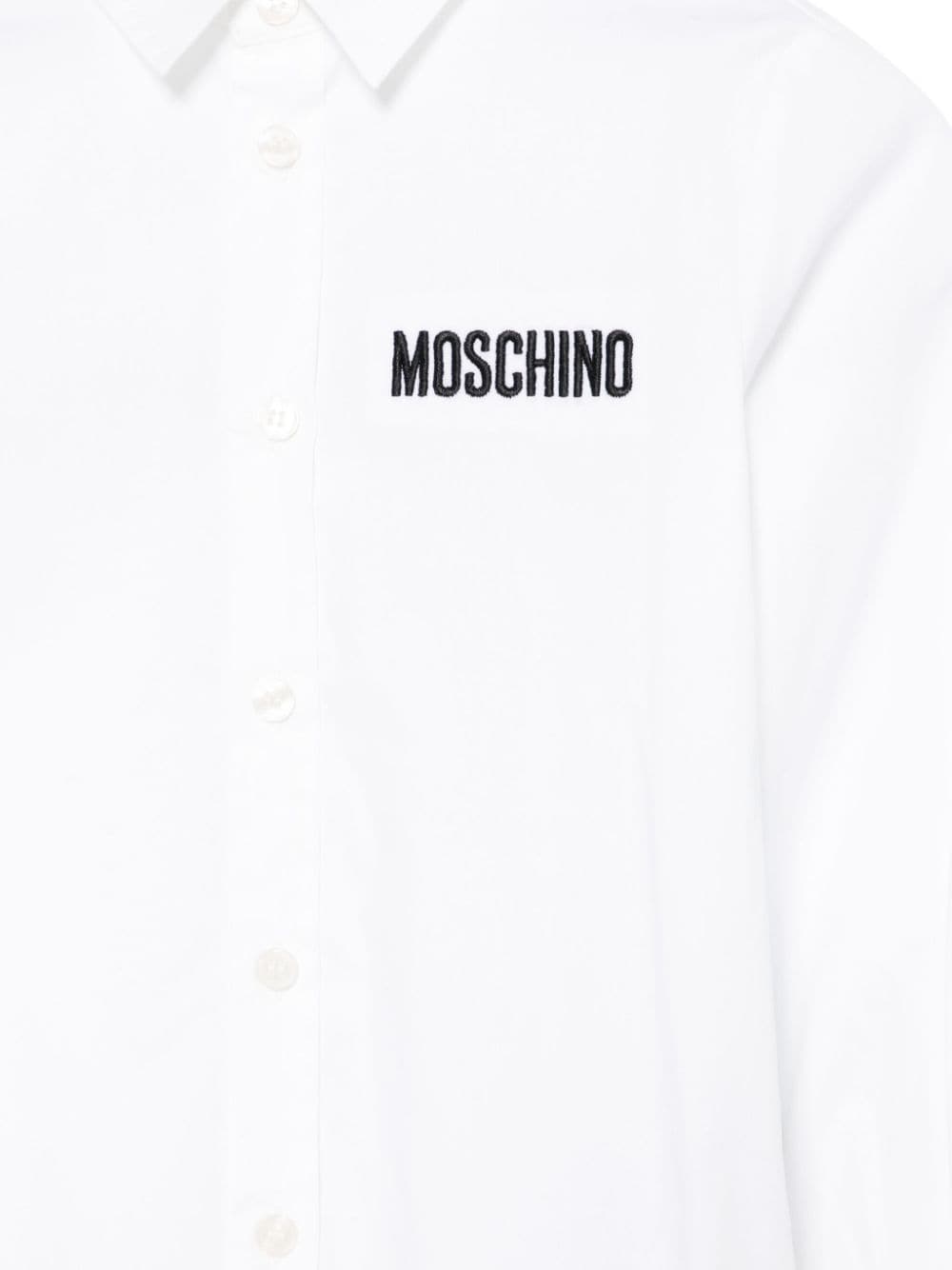 Camicia per bambino Moschino Kids bianco con logo ricamato sul davanti - Rubino Kids