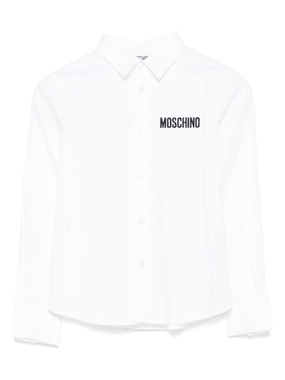 Camicia per bambino Moschino Kids bianco con logo ricamato sul davanti - Rubino Kids