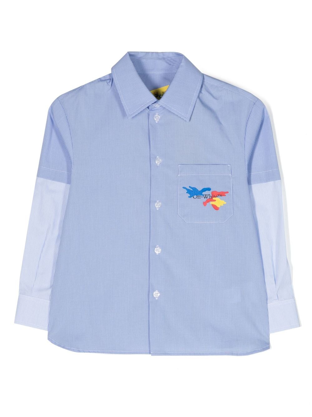 Camicia per bambino Off White Kids azzurra con design a quadri e stampa su taschino - Rubino Kids